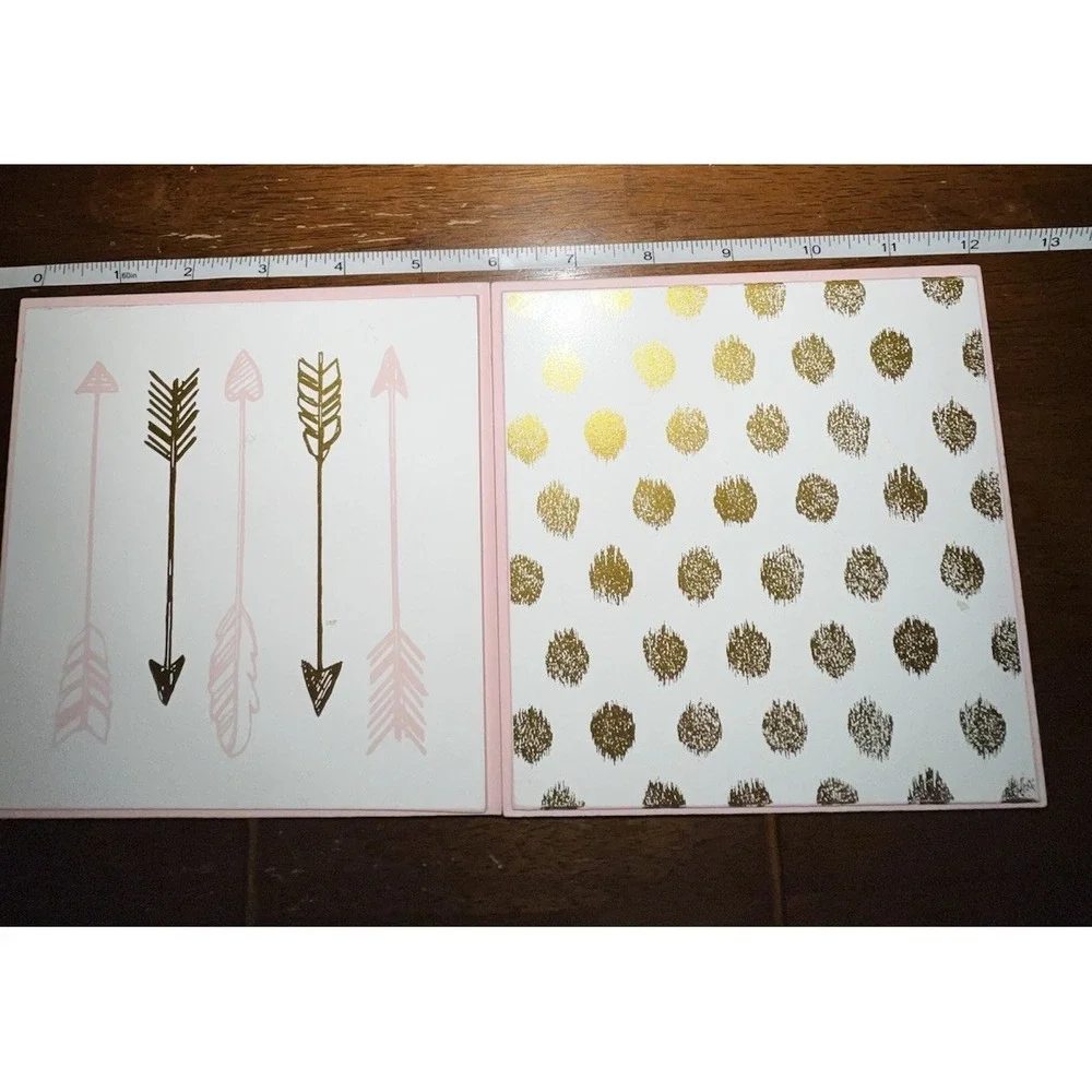 Boho Gold Pink Wall Hooks Set of 2 Arrow Polka Dot 6x6 Coquette Decor EUC